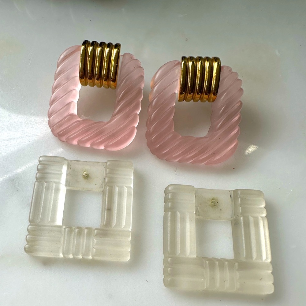 Clear Textured Lucite Door Knocker earrings